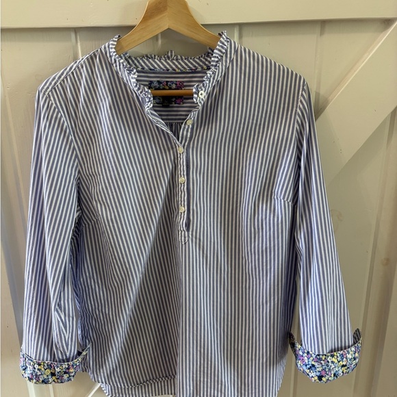 Talbots Cotton Striped Button-Up Shirt with Floral Accents Nautical Vacation LP - Picture 3 of 9